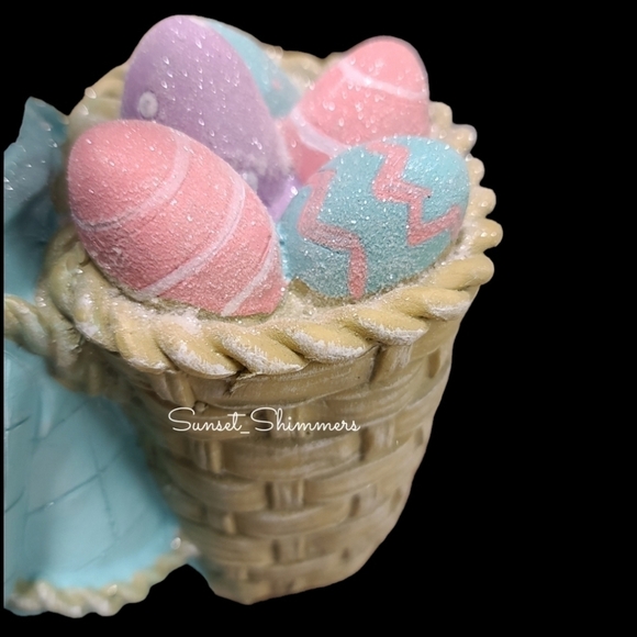 14" Easter Bunny Rabbit w/ Basket of Eggs Pink Pastel Sparkly Spring Decor NEW - Picture 11 of 14